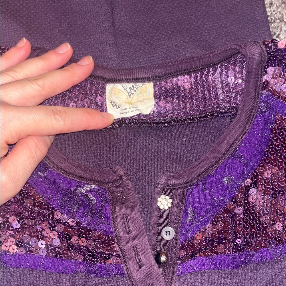 Free People Purple Sequin Long Sleeve Top - Picture 2 of 6
